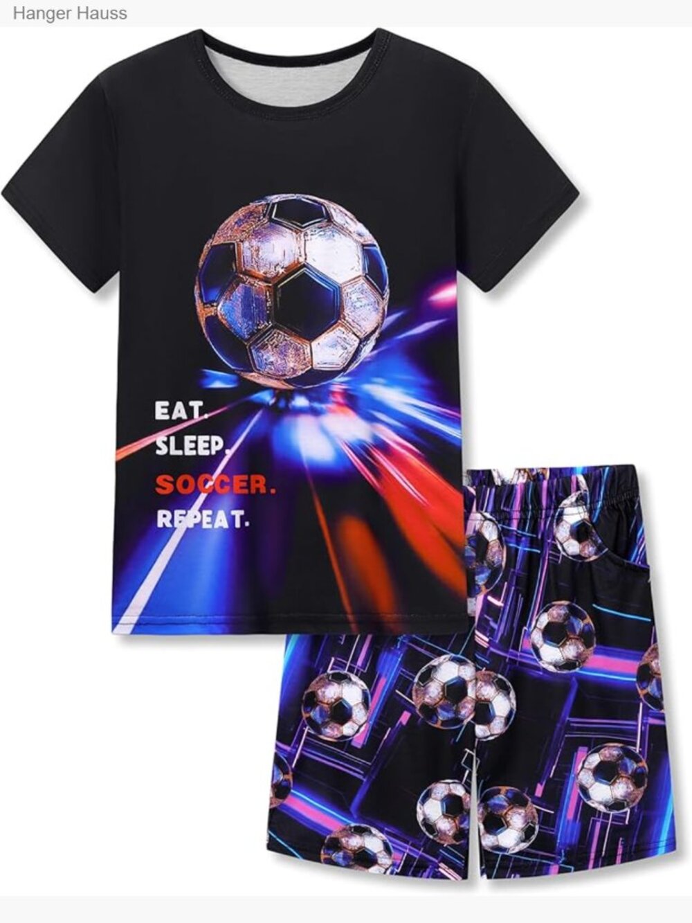 2-Piece Boys Pajama Set Short Sleeve Gamer Soccer Print Sleepwear Size 6-18